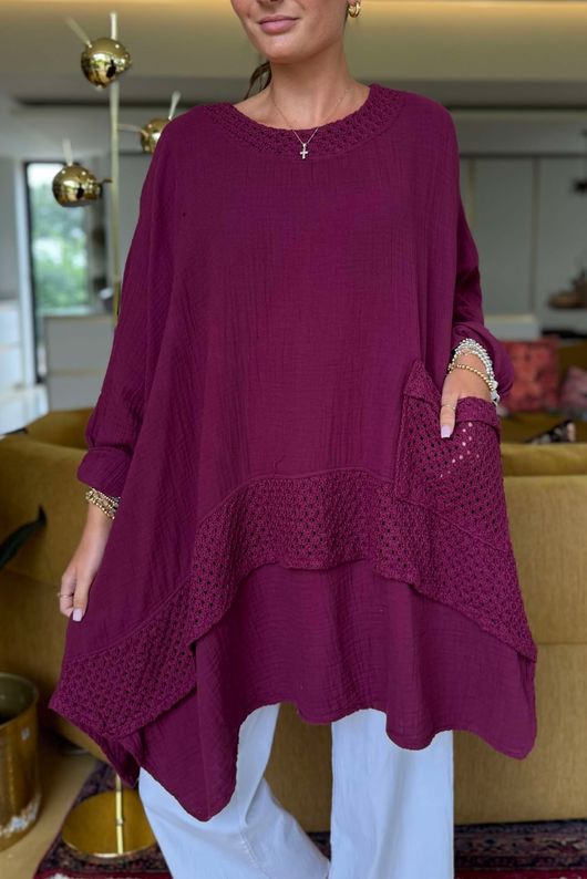 Made in Italy Paulo Pillow Cotton Honeycomb Parachute Tunic Beetroot